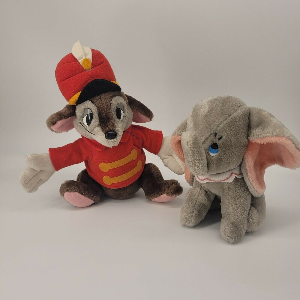 VINTAGE Walt Disney World DUMBO Elephant Timothy Mouse stuffed Plush Set